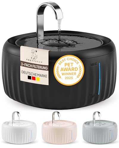 PrettyPaw Katzenbrunnen Aqua Flow Pro [NEUEINFÜHRUNG] Super leiser, BPA-freier 3L Trinkbrunnen für Katze mit LED und Aktivkohlefilter I Leicht zu reinigender Katzen Trinkbrunnen I Aqua Flow (Schwarz)