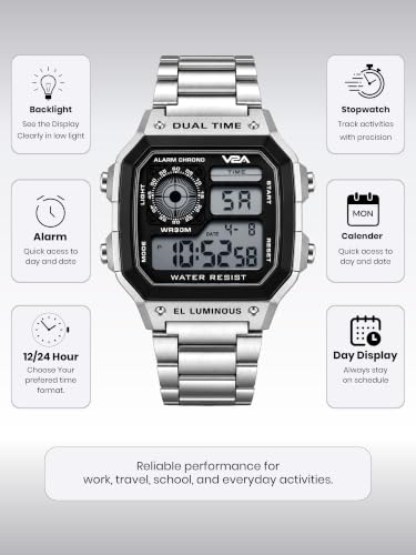 V2A Stainless Steel Unisex Multifunction Digital Sports Watch - Image 5