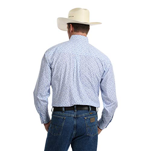 Wrangler Men’s George Strait Long Sleeve, Two Pocket Button-Down Shirt, Blue Print MGSB627 (Large)
