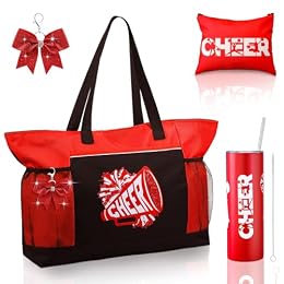 Patelai 4 Pcs Cheer Gifts Bag Tumbler Keychain,Red,Cheer Bow