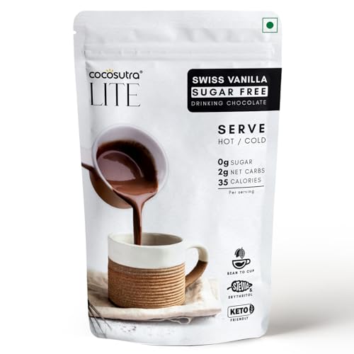 Image of Cocosutra Sugar-Free Swiss Vanilla Drinking Chocolate (200g) | Hot or Cold | Keto & Vegan | 10 Cups | Zero Sugar, Low Carb, Low Calorie, Stevia & Erythritol Based, Keto Friendly