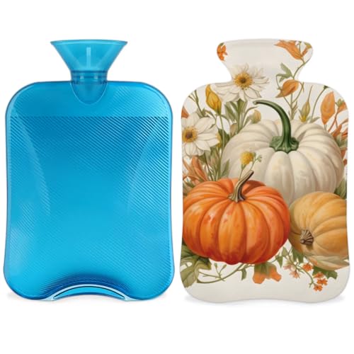 Hot Water Bottle with Soft Cover,2L Abstract Pumpkin Hot Water Bag for Hot and Cold Compress, Hand Feet Warmer, Graffiti Pumpkin Rubber Hot or Cold Water Bottle Halloween Christmas Decorations