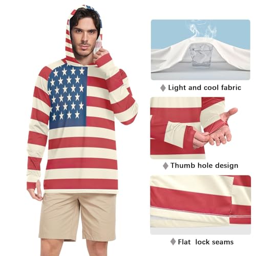 xigua American Flag Men's UPF 50+ Sun Shirts Quick Dry Sun Protection Hoodie With Long Sleeve 374