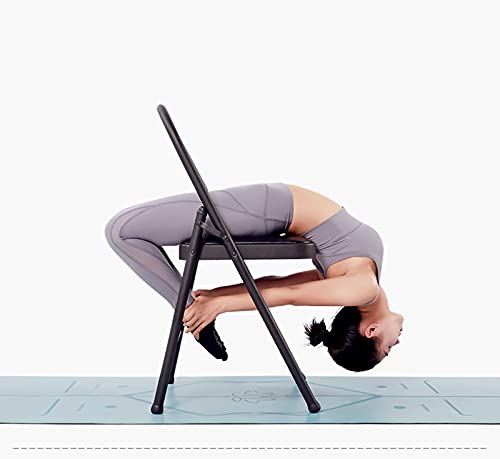 ROMA LT Silla de Yoga con Respaldo, Equipo de Yoga, Silla Plegable de Metal, Herramienta de Entrenamiento de Resistencia de la Parada de Manos, para la flexibilidad y el Entrenamiento de Fuerza,Negro