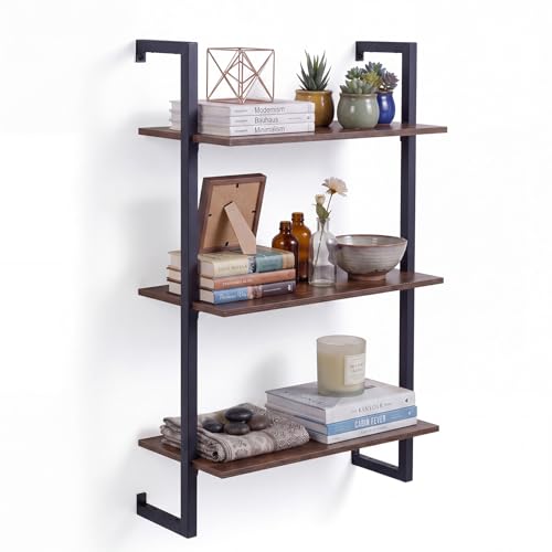 KOMFOTTEU Estantería de Pared de 3 Niveles (Industrial y Negro)