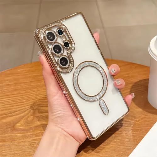 Image of for Samsung S26 Ultra 5G Glitter Case,Luxury Bling Rhinestone Diamond Plated Bumper Case,MagSafe, Sparkle Camera Lens Protection Clear Back Cover for Samsung S26 Ultra 5G (Gold)