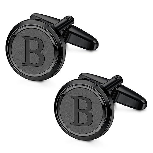 LOYALLOOK Initial Black Cufflinks for Men Black Cuff Links Personalized