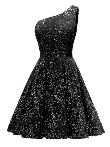 One Shoulder Sequin Homecoming Dresses for Teens 2025 Short Prom Dress Sparkly A-line Formal Dress with Pockets