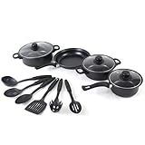Juegos de ollas y sartenes antiadherentes, juegos de ollas y sartenes antiadherentes, juego de utensilios de cocina de 13 piezas con freidora, cacerola, tapa, cuchara, espátula más