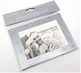 Pack of 6 Silver Personalised Photo Frame Christmas Cards 4 x 6 Make Your Own Festive Cards DIY (Add your own photos)