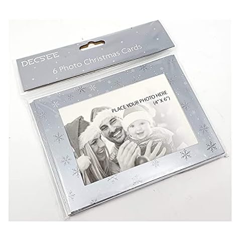 Pack of 6 Silver Personalised Photo Frame Christmas Cards 4 x 6 Make Your Own Festive Cards DIY (Add your own photos) Cover