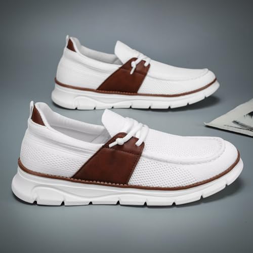 Image of Mens Casual Slip in Boat Shoes Fashion Lightweight Slip On Loafers Walking Beach Sneakers Work Mesh Oxfords Soft Sole