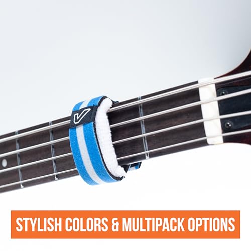 Image of Gruv Gear Fret Wrap & Guitar Mute, Fretwrap for Acoustic, Electric & Bass | String Dampener Recording, Tapping & Practice Accessory (1 Pack, Medium Blue /White, Fits 5 String Bass, 7 String Guitar)