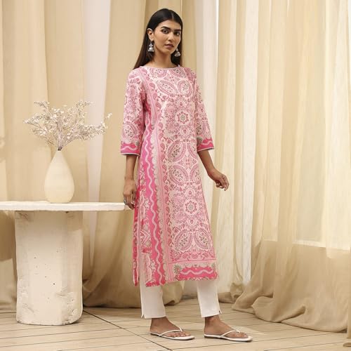 Image of BIBA Women Cotton Straight Fit Straight Printed Kurta
