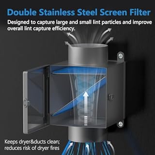 HOOMESUN Dryer Duct Lint Trap, Indoor Dryer Vent Kit with 4inch 8FT Dryer Vent Hose, 2 Clamps, 2 Stainless Steel Mesh, Secondary Lint Trap for Electric Clothes Dryers - Dryer Lint Catcher(Metal)