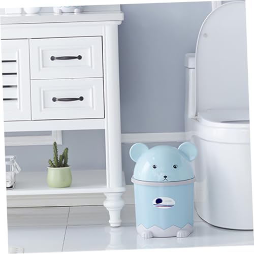 Caneca de basura de escritorio azul pequeño con tapa miniatura 5