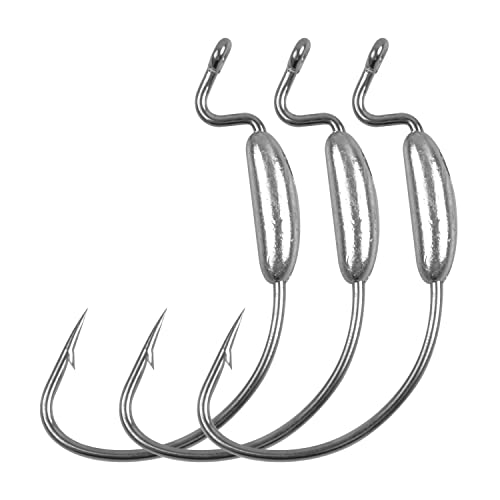 Weighted Hooks for Soft Plastics, 30Pcs Saltwater Swimbait Hook Weighted Extra Wide Gap Hooks Weedless Offset Worm Hooks Soft Plastic Hook