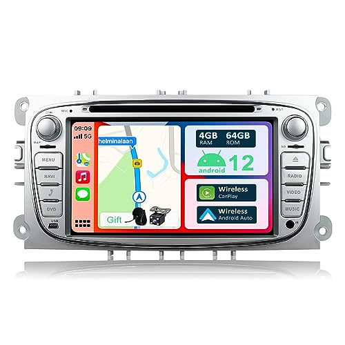 YUN Android 10 Autoradio for Ford Focus/Mondeo/S-Max/Connect (2007-2012)-4G+64G-[Built in CarPlay/Android Auto/DSP]-GPS 2 Din-Gratuite Caméra&MIC-Soutien DAB/Commande au Volant/MirrorLink/360 Caméra