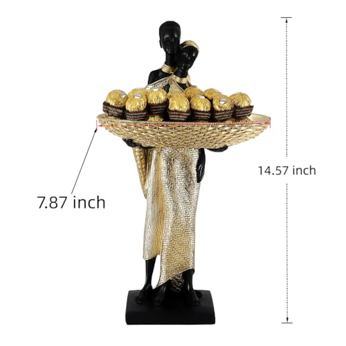 Estatua bandeja pareja africana resina negro y dorado miniatura 3