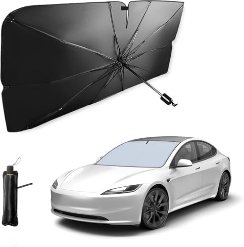 Image of Round Car Windshield Sun Shade - Foldable UV Protection Front Window Sun Shield | Reflective Heat Resistant Sun Visor | Universal Fit for Most Vehicles