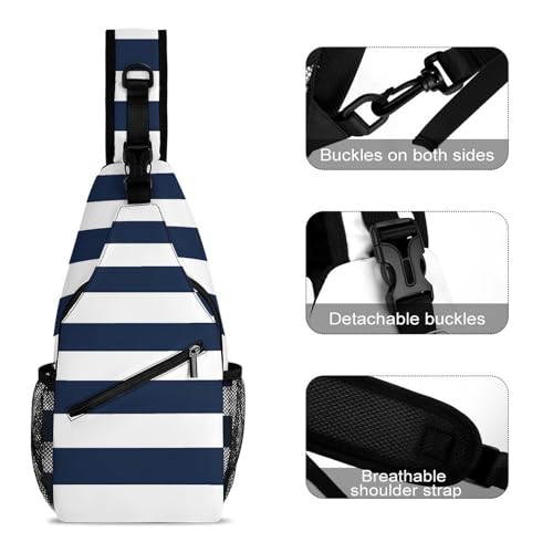 Navy Blue and White Stripe Crossbody Sling Backpack Casual Chest Bag Fanny Pack for Women Men Travel Hiking3