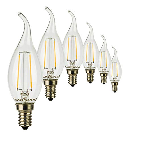 SUNSEED 6x Bombilla Vela Llama Filamento LED E14 2W = 25W Blanco Cálido 2700K