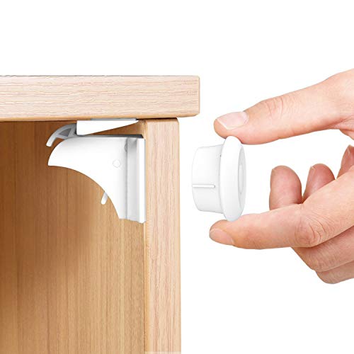 Calish Child Safety Cupboard Locks Set 10 Locks+2 Keys Magnetic Locks No Drilling Magnetic Adhesive Lock for Drawers, Cabinet (White)