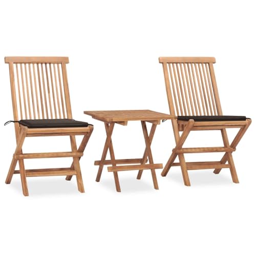 Yunovire Salon de jardin 3 pièces pliable en teck massif résistant aux intempéries avec coussins pour balcon, terrasse, véranda, 50 x 50 x 50 cm, livré...