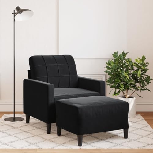 Mokuyary Sessel mit Hocker Schwarz 60 cm Samt Sessel Wohnzimmer, Cocktailsessel Fernsehsessel Lesesessel, TV-Sessel für Schlafzimmer, Wohnung -A3