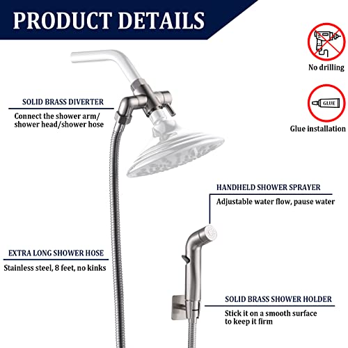 Ydmeet Dog Shower Attachment Metal, Pet Shower Attachment For Fast And Clean Pet Bathing And Dog Washing, Brass Shower Diverter, Adjustable Pet Shower Sprayer, 8 Ft Hose And Shower Holder, Brushed #TOP1