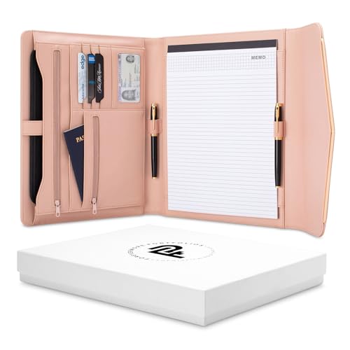 Image of FOREVERMORE PORTFOLIOS Padfolio Binder Organizer for Women | Faux Leather Portfolio Folder for Resume, Documents, Notebook, Tablet and Business Cards | Notepad Included - Pink with Gold Edge