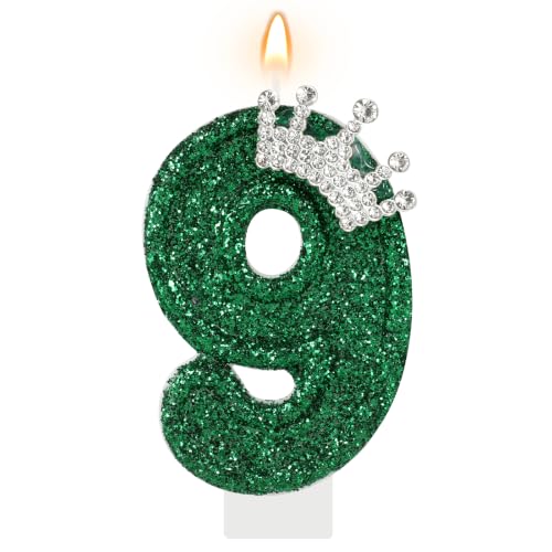 AKURIEEY Green Birthday Candle Crown Number 9 Candle for Cake Topper
