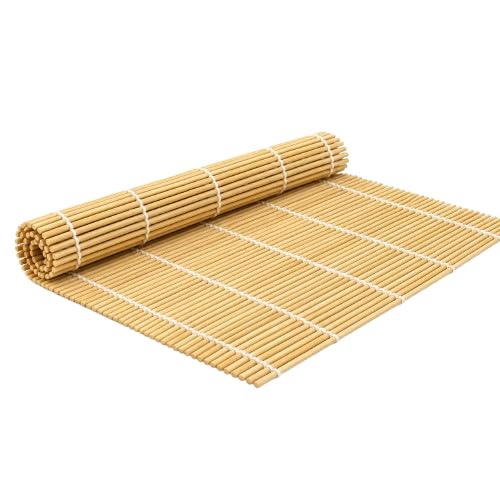 Mshine 1Pc Bamboo Sushi Rolling Mat 24 x 24 cm | Traditional Japanese Makisu Roll Mat for Homemade Sushi & Kimbap | Natural Bamboo Reusable Eco-Friendly Sushi Maker Kitchen Tool