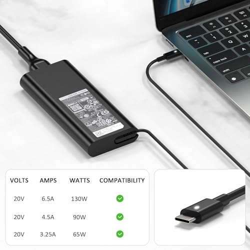 Image of BULL-TECH 130W USB C Type C Laptop Charger Compatible with Dell Xps 17,Precision 5530 5550 2in1,XPS 15 9575 2in1,Latitude 9410 9510 7410 5420 7310 7210