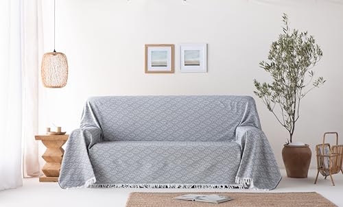 Couvre-lit en coton géométrique de qualité supérieure 180x280 cm gris
