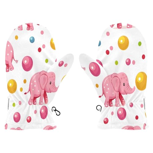 Kid's Winter Gloves Children Warm Gloves Pink Circus Elephant and Balls for Boys Girl Age 4-6 Years