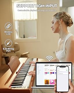 STRICH Digital Piano 88 Keys, Hammer-Action Weighted Keyboard, Full size Electric Piano Keyboard with Furniture Stand, 25Wx2 Speakers, Supports USB-MIDI/Wireless Connect, SDP-300W (Color Mahogany)
