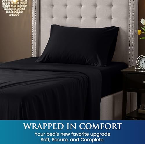 Image of Utopia Bedding Twin Sheet Set, Soft Microfiber 3 Piece Bed Sheets with 15 inch Deep Pocket - Easy Care Brushed Microfiber (Twin, Black)