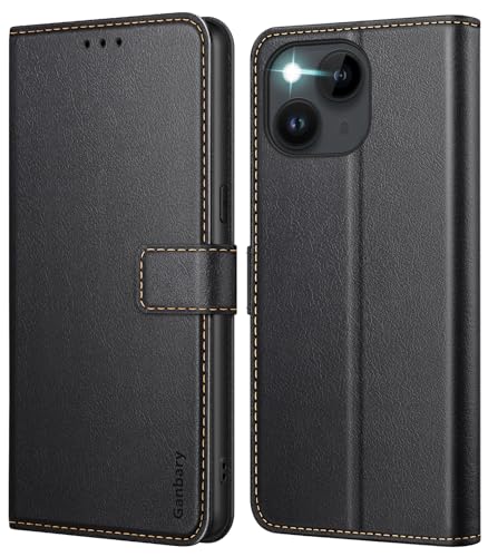 Ganbary Cover Compatibile con iPhone 14 / iPhone 13, Premium Pelle PU Flip Libro Custodia per iPhone 14 / iPhone 13 [Protezione Completa] [Slot per Scheda] [Funzione di Supporto], Nero