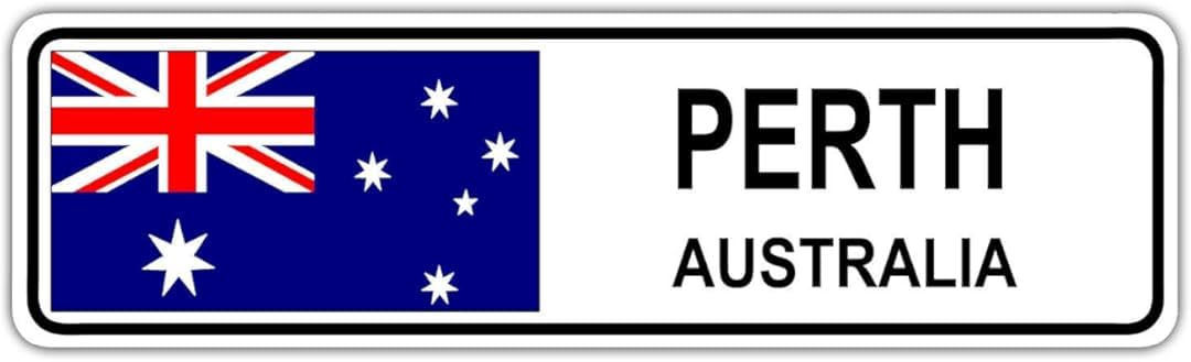 Yelacecca Tin Sign A11754 Perth, Australia Street Sign Australian Flag City Country Road Wall Gift Street Sign 4X16 Inches