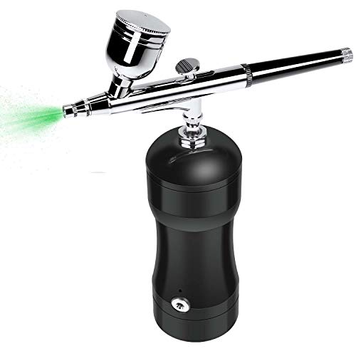 COSSCCI Upgraded Airbrush Kit, Portable Auto Mini Air Brush Gun with Compressor Kit Quiet Air Brush Painting Kits for Cake Decorating Makeup Art Nail Model Painting Tattoo Manicure (Black)