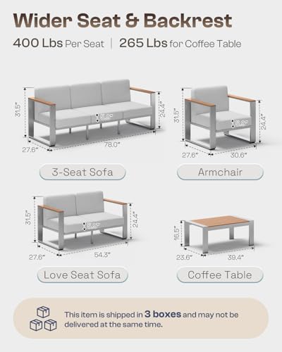 Image of Outdoor Patio Furniture Set, 7 Seats Outdoor Patio Conversation Sets with Ergonomic Seat and Wide Washable Thick Cushions, Modern Patio Sectional Furniture for Balcony, Porch(Teak-Gray