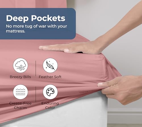 Image of Royale Linens 100% Organic Cotton Fitted Sheet - Percale Weave - Super Soft Deep Pocket Bottom Sheets - White Elastic Sheet King Size - King Fitted Sheets Only - (78 inchx80 inch+15 inch, Pink)
