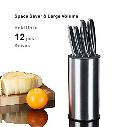 Stainless Steel Universal Knife Block Holder -Detachable For Easy Cleaning- Round Knife Holder For Safe, Space Saver Knife Storage - Unique Design Slot To Protect Blade-Dishwasher Safe- By Kitchendao #TOP1