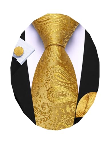 Image of Barry.Wang Men Ties Paisley Woven Silk Necktie Set with Pocket Suqare Cufflinks Formal