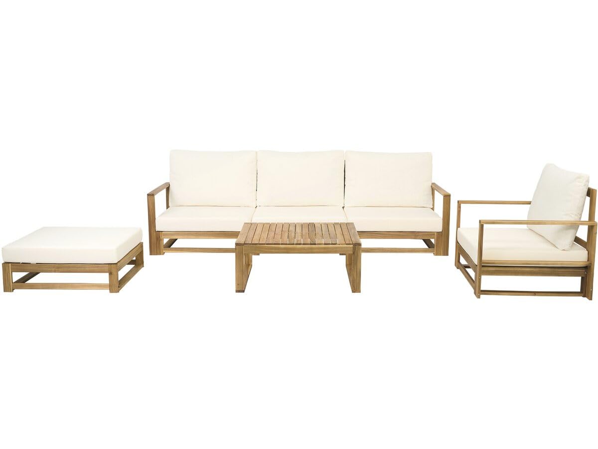Salon de Jardin en Bois modulable avec Coussins Bellingham - 5 Places - Beige