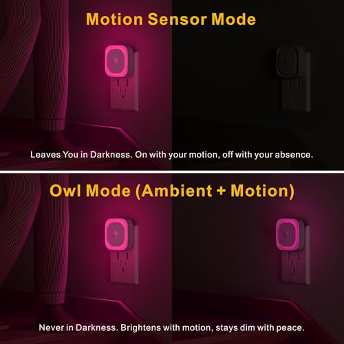 Image of YUNLEX 2 Pack Plug in Night Light with Motion Sensor & Dusk to Dawn Sensor, Soft Pink Glow for Bedroom, Hallway, Girls Room, 3 Sensor Modes, Auto ON /Off, Dimmable Nightlight