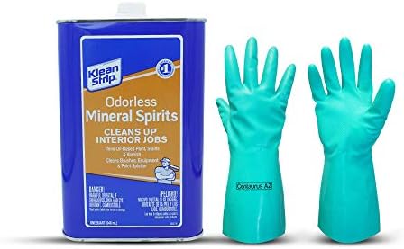 Klean Strip Odorless Mineral Spirits Cleans Brushes Rollers Spray Guns Thins Oil Based Paint Non-Flammable No Harsh Fumes Comes with Chemical Resistant Gloves by Centaurus AZ - 1 Qt
