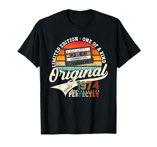 49 Cumpleaños Hombre Mujer Vendimia 1974 Vintage Retro Cassette Camiseta