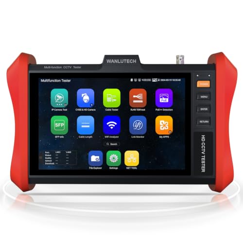 4K 12MP IP Camera Tester, WANLUTECH IPC Tester AHD CVI TVI Camera Test 90W PoE Power Output 8'' Touchscreen SFP Optical Fiber Module Port RJ45 Cable TDR Test HDMI VGA Input WiFi Network Tools (E89)
